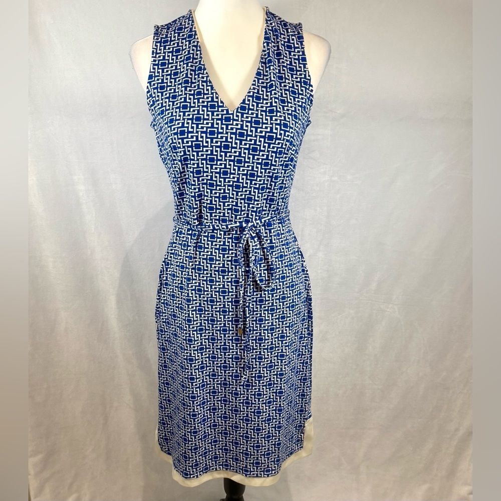 Ann Taylor royal blue and white geo print Grecian dress size small